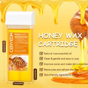 CENYEDA Roll On Wax Kit - Hair Removal Cartridges, 4 Pack Honey Wax Rollers with 50 Strips and 20 After-Wax Treatment Wipes