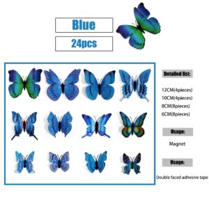 RENUIS 24pcs Butterfly Wall Decor,3D Butterfly Decals for Wall Sticker,Magnetic Butterflies Decor,Stickers for Kids Bedroom Party Wedding Crafts Decoration,Removable Mural Stickers Bedroom Decor