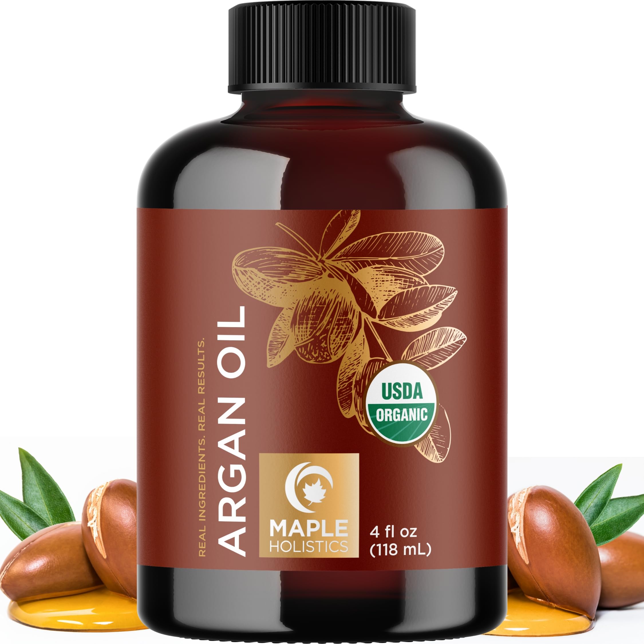 Certified Organic Argan Oil of Morocco - Organic Argan Oil for Hair Skin and Nails Cold Pressed and Unrefined - Organic Argan Oil for Face and Body Care and Organic Hair Oil for Dry Damaged Hair