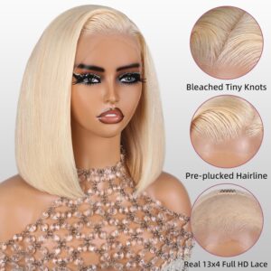 SUPERLOOK Blonde Bob Wig Human Hair 613 Lace Front Wig Human Hair 13X4 lace Front Bob Wig Human Hair Pre Plucked With Baby Hair 210% Density 613 Short Bob Wigs Human Hair for Women 10inch