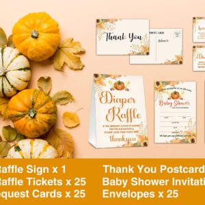 Baby Shower Cards Kit,Happy Fall Thanksgiving Day Set of 25 Baby Shower Invitations with Envelopes, Book Request Cards for Baby Shower,Autumn Pumpkin Baby Shower Party Favor Decoration(02)