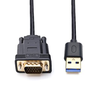 herfair usb to vga adapter for monitor 3ft usb 3.0 to 15pin d-sub converter cable 1080p video display cord supported mac os/windows 10/8/7 systems only (3.2ft, require driver installed)