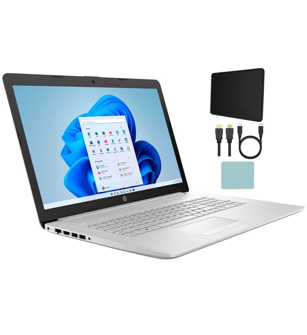 2022 HP Pavilion 17.3’’ HD+ HD+ Anti-Glare Laptop PC, Intel 11th Gen Core i3-1115G4, 8GB DDR4 RAM, 256GB PCIe SSD, HD Webcam, HDMI, Bluetooth, WiFi, Windows 11 Home, Silver + Accessories (Renewed)