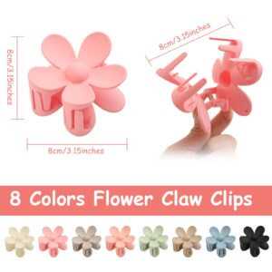 8PCS Flower Claw Clips, Hair Claw Clips for Thick Thin Hair, Non Slip Flower Hair Clips, Strong Hold Hair Clips for Women Girls, Aesthetic Color