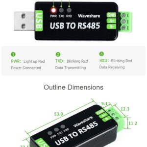 2PCS Waveshare Industrial USB to RS485 Converter with Original FT232RL and SP485EEN Embedded Protection Circuits for Industrial Control Equipments and/or Applications