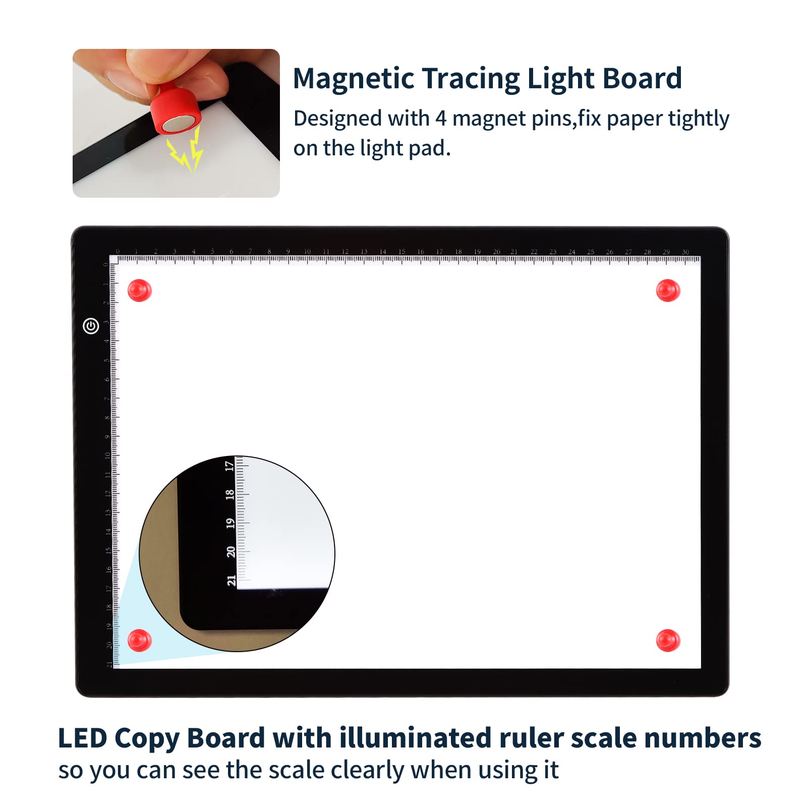 TOHETO A4 Ultra-thin Portable LED Light Box Tracer with 4 Magnets, Type C USB Power Cable Stepless Dimmable Brightness Tracing Light Pad for Weeding Vinyl Tattoo Drawing X-ray Viewing Diamond Painting