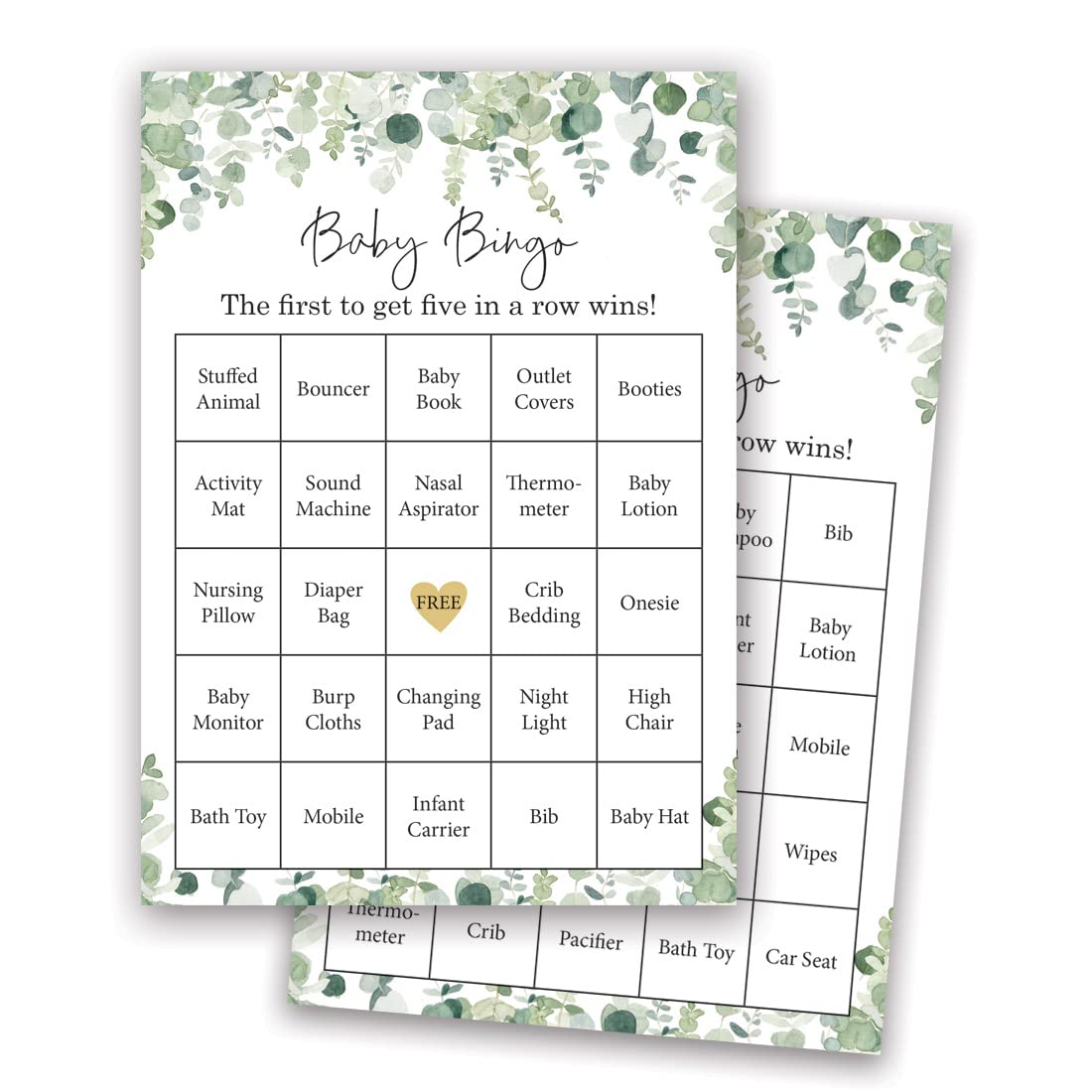 InvitationHouse 60 Prefilled Baby Shower Bingo Cards (Eucalyptus Foliage)