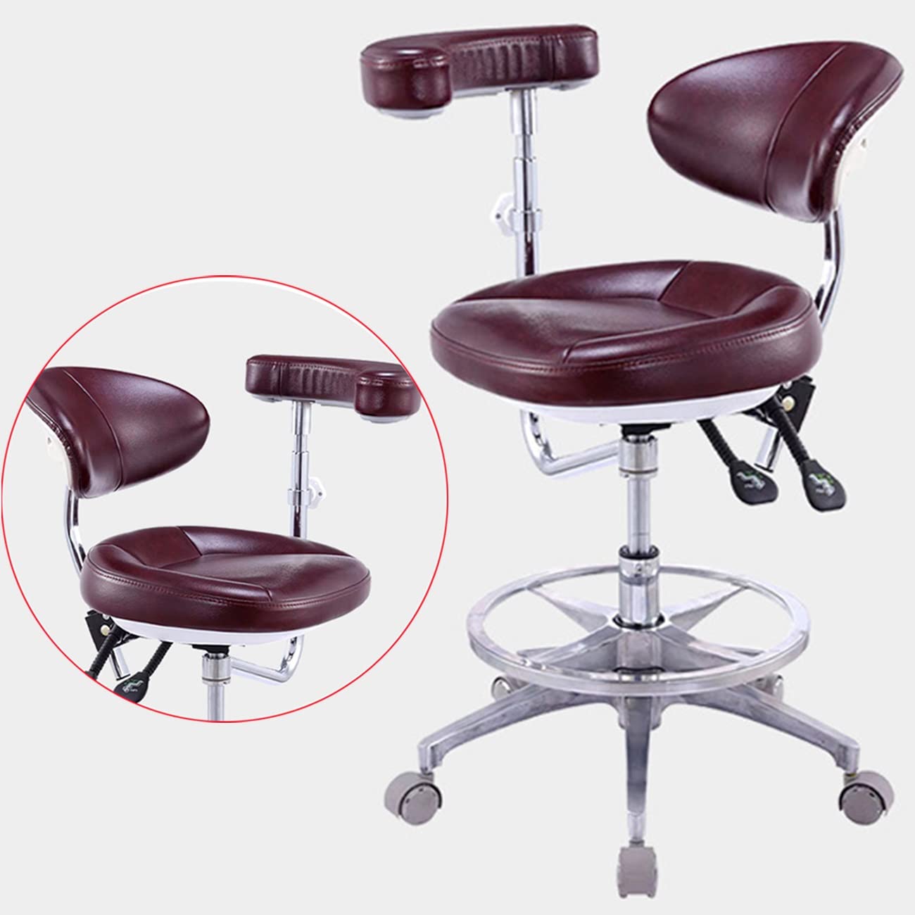 GUNEL Deluxe Leather Dental Chair with Adjustable Armrests Medical Doctor's Chair Lift Swivel Chair Physician Nurse Assistant Chair for Hospital Clinic Lab Office