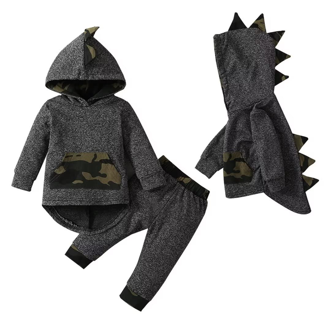 12-18 Month Boy Clothes Toddler Infant Long Sleeve Plaid Pocket Hoodie Tops + Pants Fall Winter Outfit Set 2Pcs,Camo hoodie clothes 12-18 months/100cm