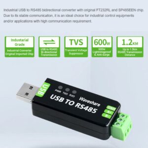 2PCS Waveshare Industrial USB to RS485 Converter with Original FT232RL and SP485EEN Embedded Protection Circuits for Industrial Control Equipments and/or Applications