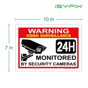 iSYFIX Video Surveillance Warning Sign Sticker - 2 Pack 10x7 inch – Premium Self-Adhesive Vinyl, Laminated for Ultimate UV Protection, Weather, Scratch, Water & Fade Resistance, Indoor & Outdoor