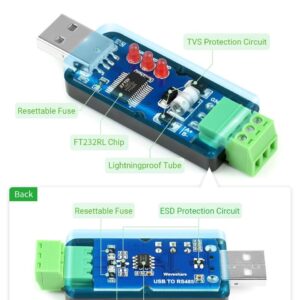 2PCS Waveshare Industrial USB to RS485 Converter with Original FT232RL and SP485EEN Embedded Protection Circuits for Industrial Control Equipments and/or Applications