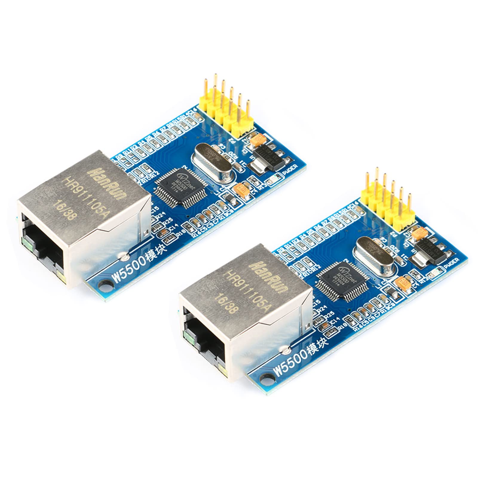 JESSINIE 2Pcs W5500 Ethernet Network Module SPI Interface Full Hardware TCP/IP Protocol 3.3V 5V W5500 STM32 Microcontroller Ethernet Network for Arduino