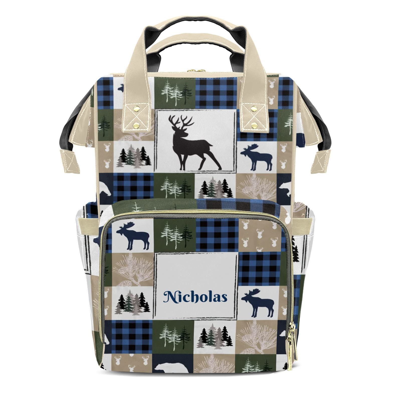 XIUCOO Personalized Deer Bear Diaper Bag Backpack with Name Custom Nappy Mommy Bags for Baby Girl Boy Gifts