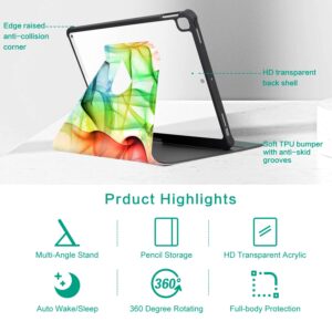 Rotating Case for iPad 9th/8th/7th Generation, Case for iPad Air 3rd, Case for iPad Pro 10.5 inch, 360 Degree Rotating Multi-Angle View Stand Cover Pencil Holder Auto Wake/Sleep, Colorful Smoke