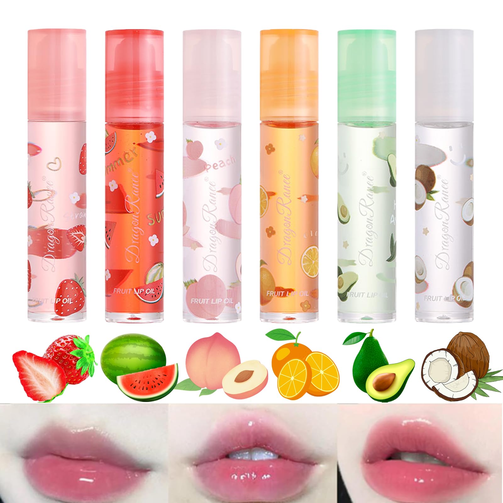 Mrettick Moisturizing Lip Oil 6 Pcs Roll-on Lip Oil Set Fresh Lip Glaze Transparent Colorless Moisturizing Lip Lotion Hydrating Lip Oil Set for Lip Care (#4)