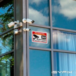 iSYFIX Video Surveillance Warning Sign Sticker - 2 Pack 10x7 inch – Premium Self-Adhesive Vinyl, Laminated for Ultimate UV Protection, Weather, Scratch, Water & Fade Resistance, Indoor & Outdoor