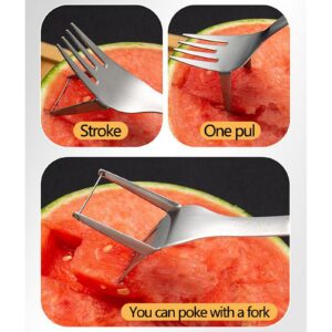 HUIKDY Watermelon Fork Slicer, 2-in-1 Watermelon Slicer Fork Stainless Steel Cutter, Summer Watermelon Cutting Fork, Multi-Purpose Fruit Forks (3pc)