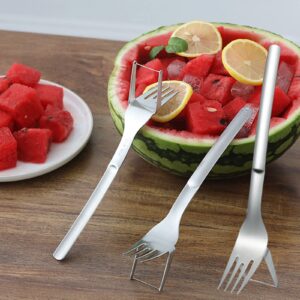 HUIKDY Watermelon Fork Slicer, 2-in-1 Watermelon Slicer Fork Stainless Steel Cutter, Summer Watermelon Cutting Fork, Multi-Purpose Fruit Forks (3pc)