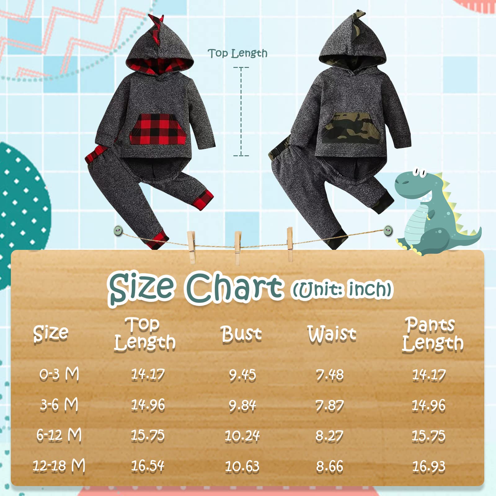 12-18 Month Boy Clothes Toddler Infant Long Sleeve Plaid Pocket Hoodie Tops + Pants Fall Winter Outfit Set 2Pcs,Camo hoodie clothes 12-18 months/100cm