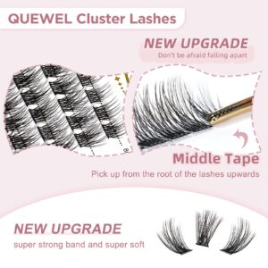 QUEWEL Lash Clusters 72 Pcs Wide Stem Cluster Lashes Mix8-16mm DIY Eyelash Extension Individual False Eyelashes Soft & Do Not Break for Personal Makeup Use at Home(QUH-S012-Mix8-16mm)