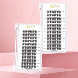 QUEWEL Lash Clusters 72 Pcs Wide Stem Cluster Lashes Mix8-16mm DIY Eyelash Extension Individual False Eyelashes Soft & Do Not Break for Personal Makeup Use at Home(QUH-S012-Mix8-16mm)