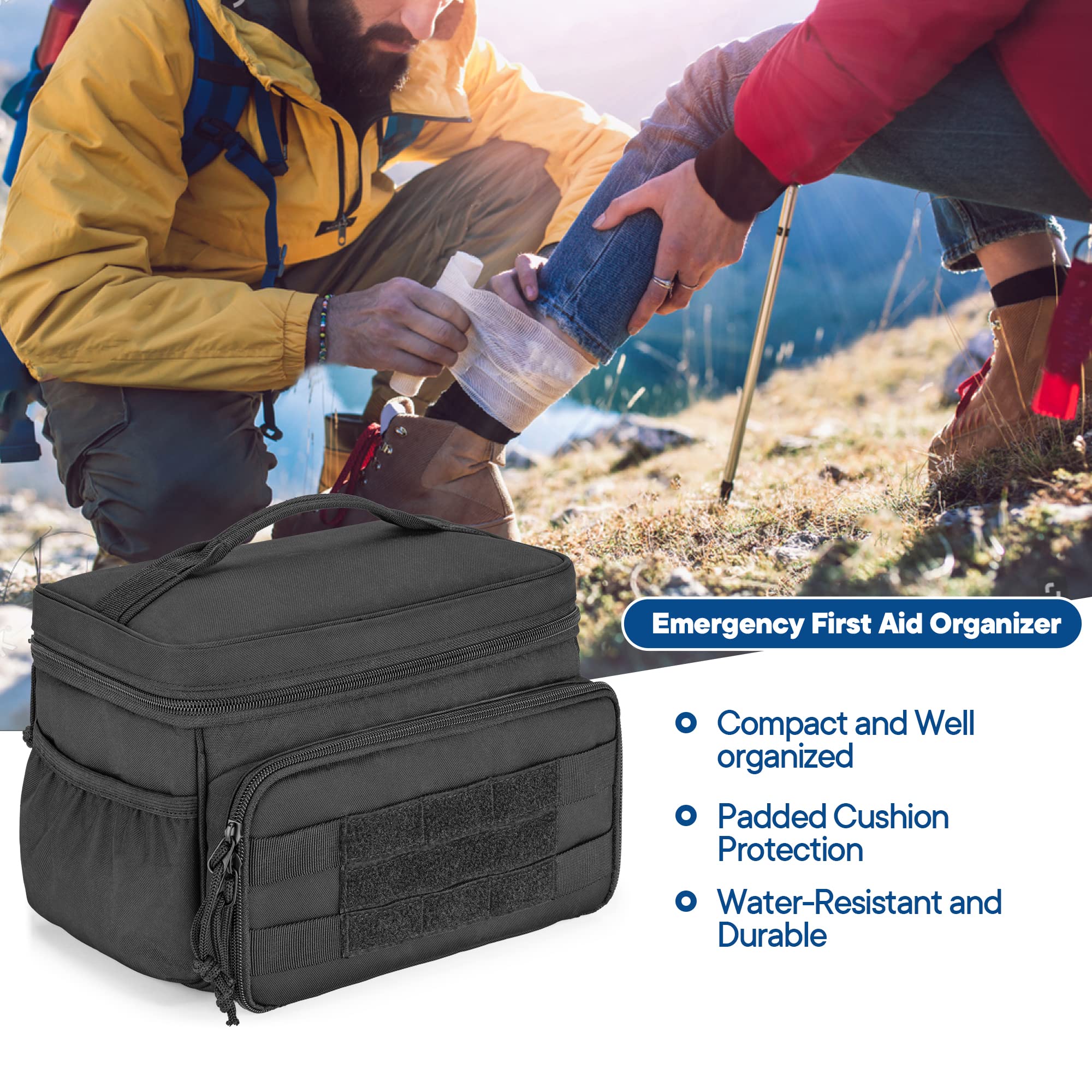 Damero Small Medicine Storage Bag Empty, Emergency Trauma Kit Organizer Bag Family First Aid Box for Hiking, Camping and Home - No Accessories Included