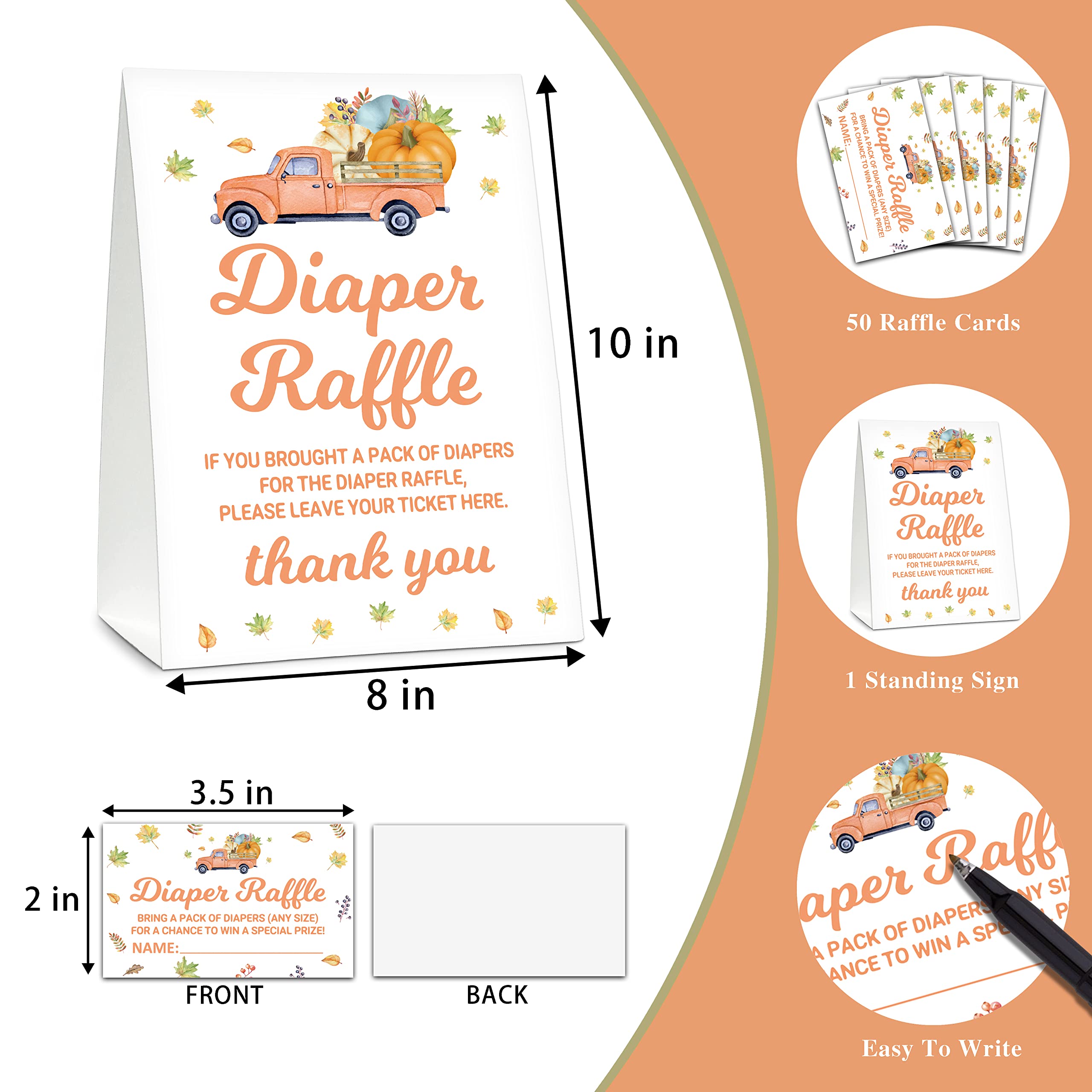 Gihyan Baby Shower Game Set - 1 Self-Standing Sign + 50 Guessing Cards, Fall Thanksgiving Day Diaper Raffle Tickets