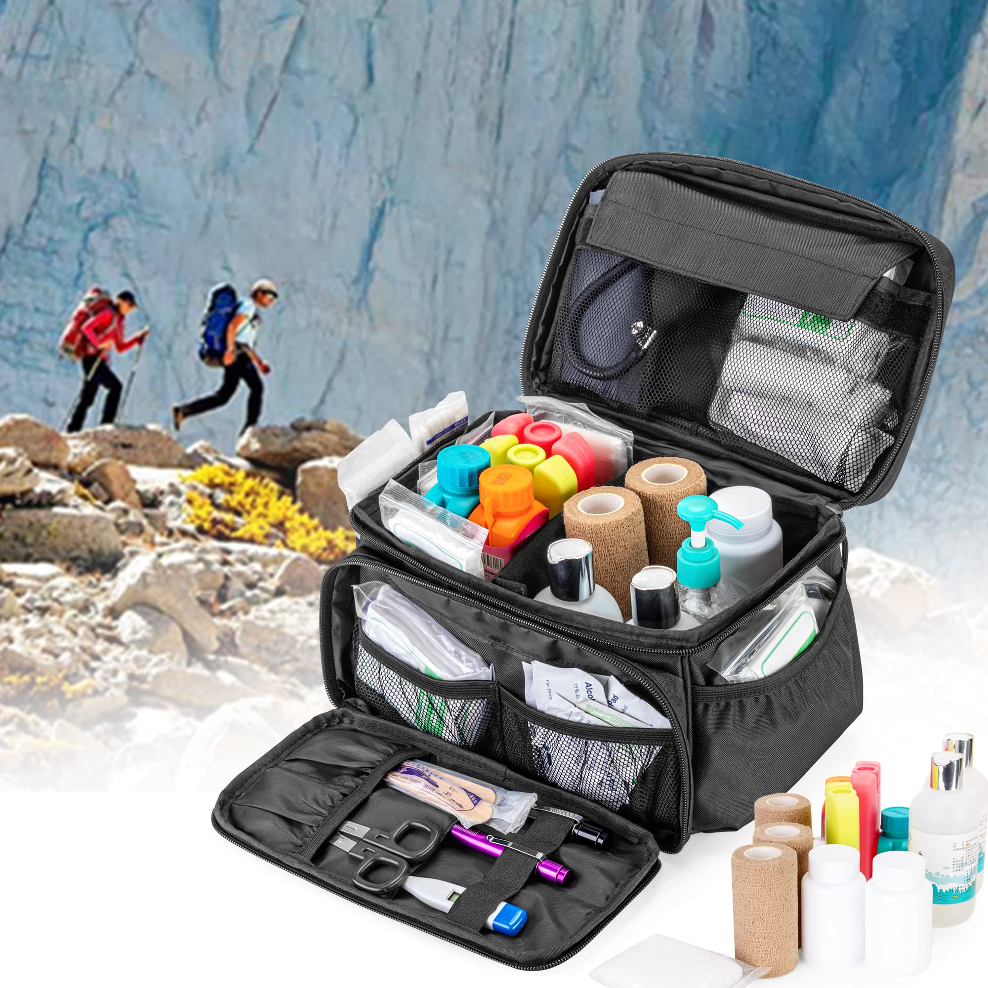 Damero Small Medicine Storage Bag Empty, Emergency Trauma Kit Organizer Bag Family First Aid Box for Hiking, Camping and Home - No Accessories Included