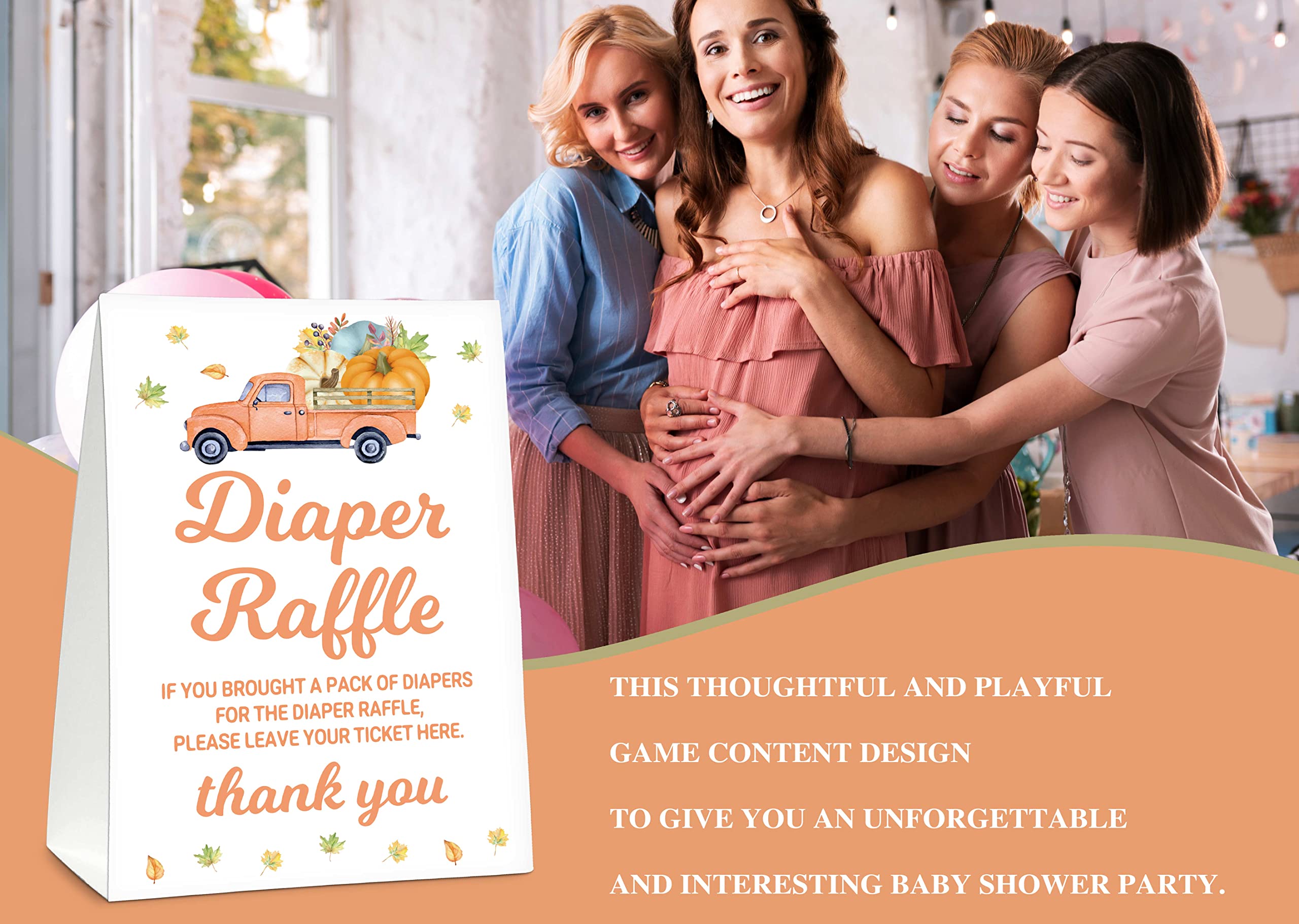 Gihyan Baby Shower Game Set - 1 Self-Standing Sign + 50 Guessing Cards, Fall Thanksgiving Day Diaper Raffle Tickets