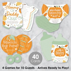 Big Dot of Happiness Little Pumpkin Decorations, 4 Fall Baby Shower Games, 10 Cards Each - Who Knows Mommy Best, Mommy or Daddy Quiz, What’s in Your Purse and Oh Baby - Gamerific Bundle