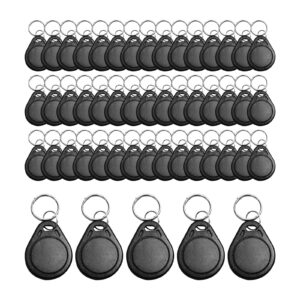 50pcs rfid key fob, 125khz writable rewritable id card token tags hotel key door lock entry access control system wholesale t5577 fob tag for rfid writer(black)