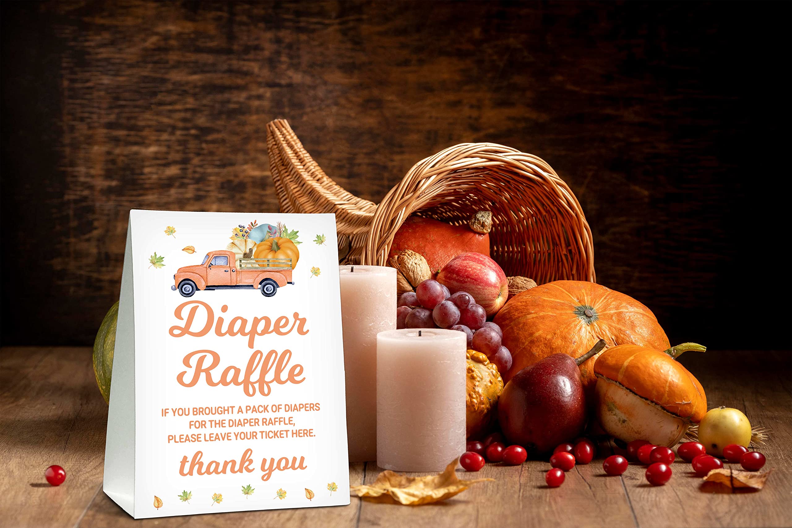 Gihyan Baby Shower Game Set - 1 Self-Standing Sign + 50 Guessing Cards, Fall Thanksgiving Day Diaper Raffle Tickets