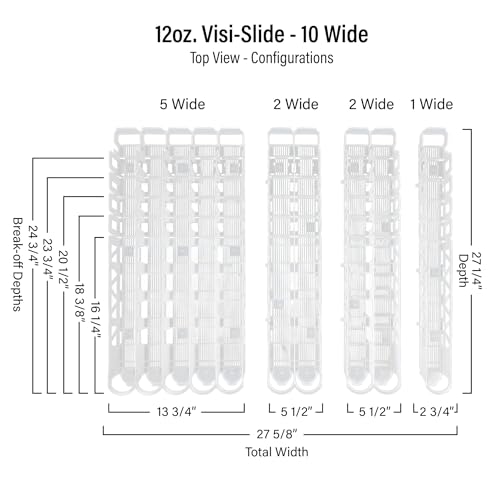 Display Technologies Visi-Slide Gravity Fed Organizer for 12/16oz low ring Beverages on flat and angled shelves in Cold Vaults & Coolers (Pack of 2)