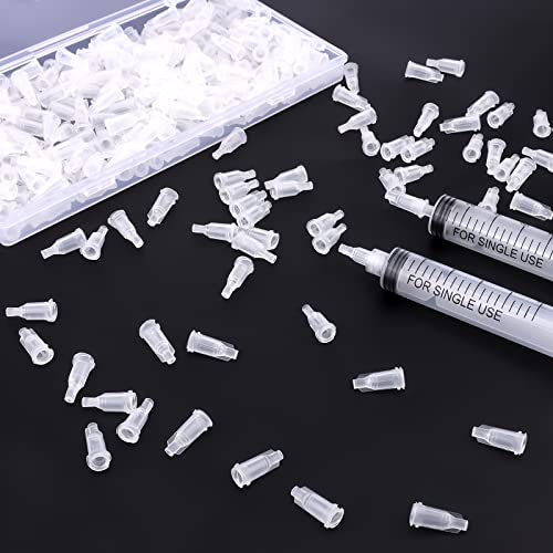 AIEX 300pcs Syringe Tip Caps for Luer Lock, Dispensing Needle Tip Cap Syringe Caps Syringe Plug with Storage Box for Syringe Sliding Tip (Clear)