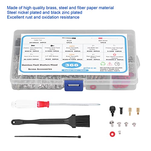 Computer Screw Parts, 366 Piece Brass Steel Stainless Paper Fiber Computer Screw Set Replacement