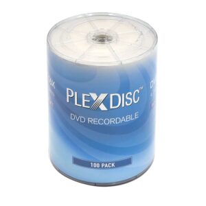 plexdisc dvd-r 4.7gb 16x white inkjet hub printable blank dvd discs - 100 pack shrink wrap (no container) blank dvds for burning video, dvd-r blank discs, writable dvd media