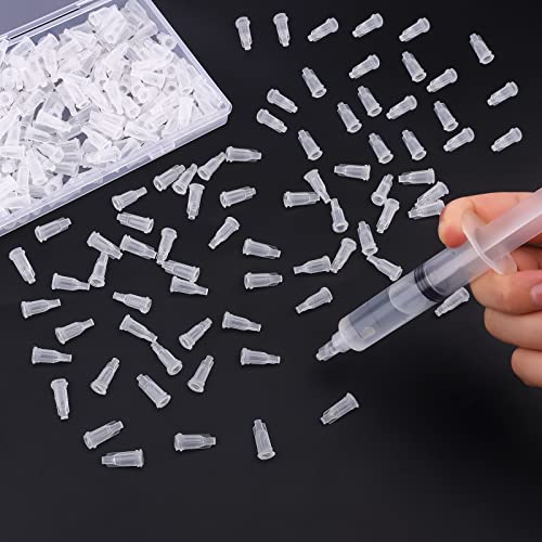 AIEX 300pcs Syringe Tip Caps for Luer Lock, Dispensing Needle Tip Cap Syringe Caps Syringe Plug with Storage Box for Syringe Sliding Tip (Clear)