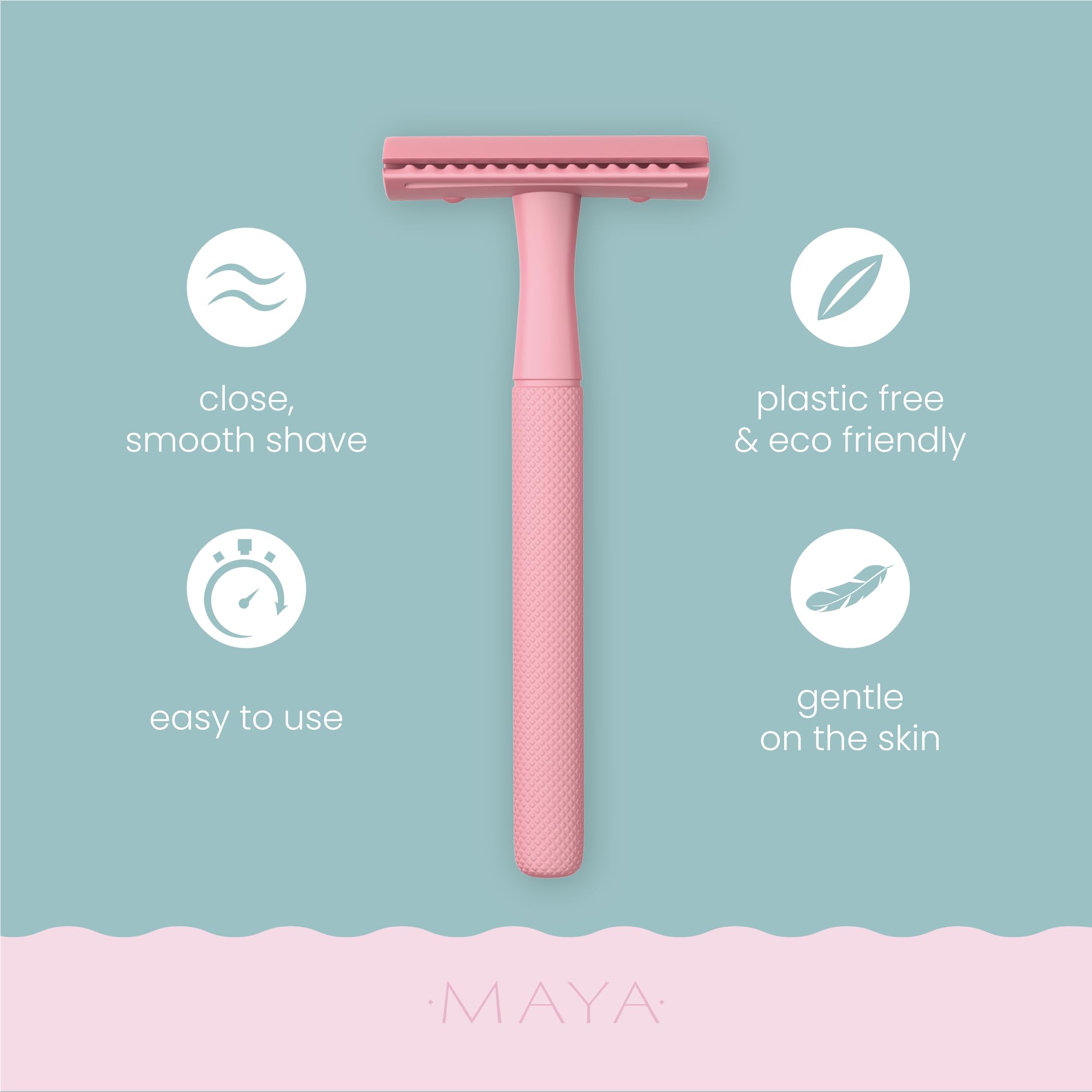 Womens Safety Razor (Pink) Metal Double Edge Razor (No Blades) Eco Friendly Ladies Shaver for Girls with Sensitive Skin