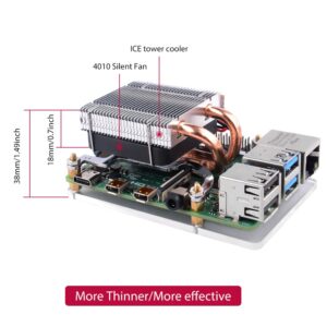 GeeekPi Cooling Fan for Raspberry Pi 4, Low Profile CPU Cooler with 40x40x10mm Cooling Fan and Aluminum Heatsink, Compatible with Raspberry Pi 4 Model B & Pi 3B+/Pi 3B (Type B)