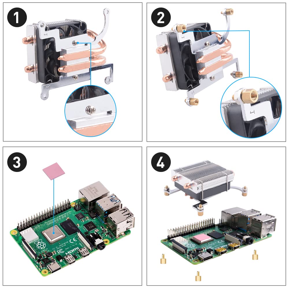 GeeekPi Cooling Fan for Raspberry Pi 4, Low Profile CPU Cooler with 40x40x10mm Cooling Fan and Aluminum Heatsink, Compatible with Raspberry Pi 4 Model B & Pi 3B+/Pi 3B (Type B)