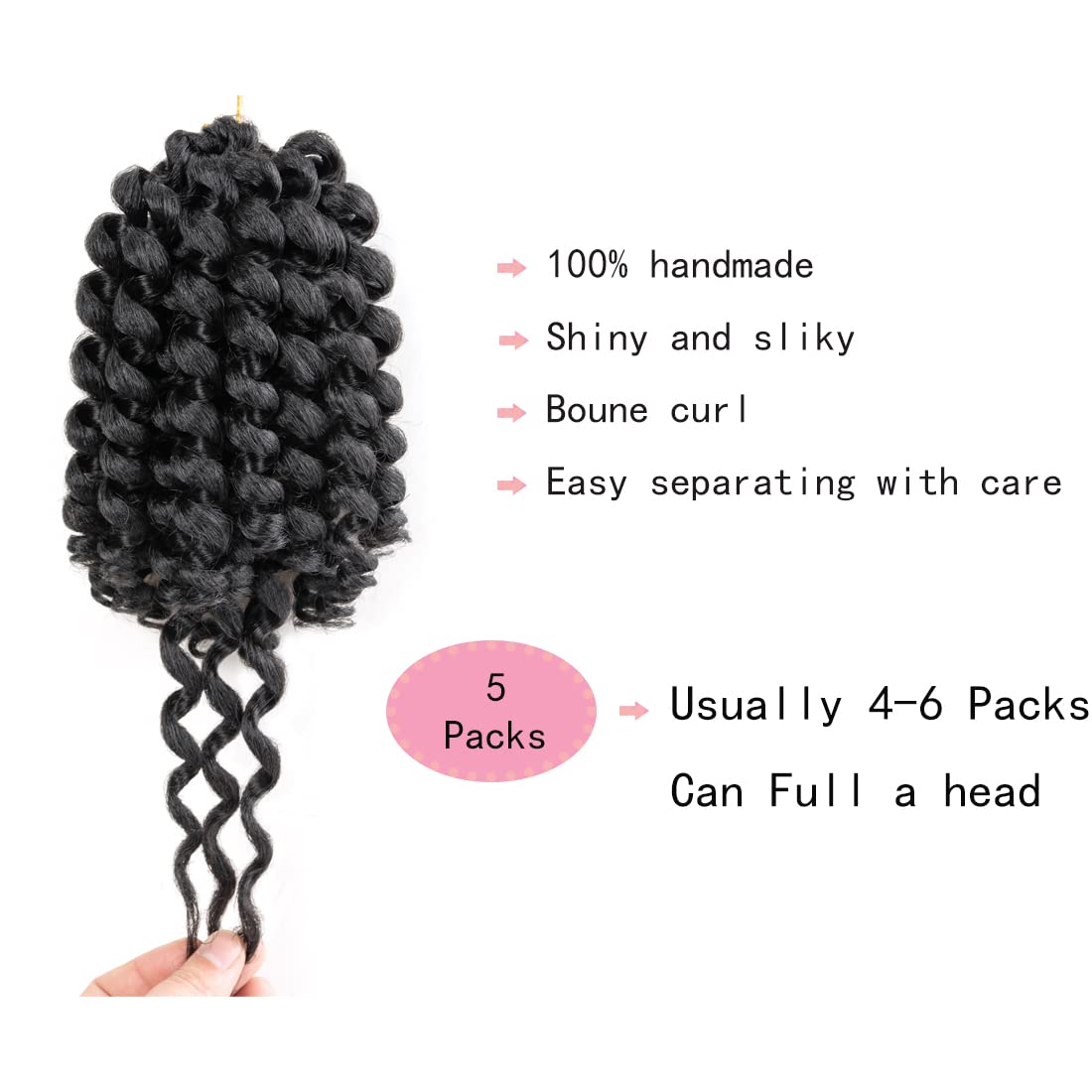 8 Inch 5 Pcs Wand Curl Crochet Hair Jamaican Bounce Crochet Hair Short Curly Braids Hair Curly Crochet Hair for Black Women 20 Roots/Pack(#1B)