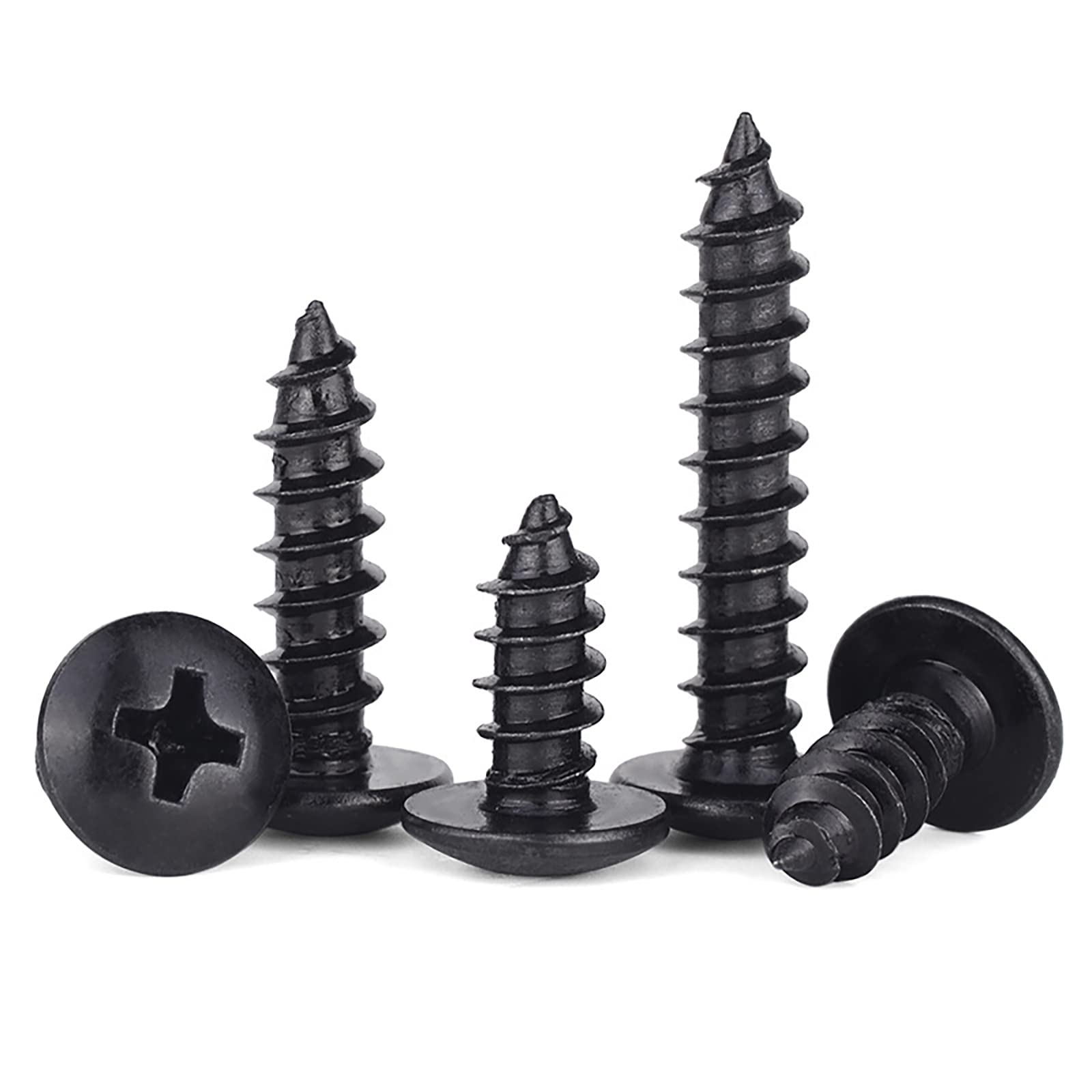 HanTof 125 Pcs Small M3 x 20mm Black Phillips Truss Head Wood Screws,Cross Mushroom Head Self Tapping Furniture Cabinet Screws,Sheet Metal Screw,Hardened Carbon Steel with Black Oxide Coated,Type A