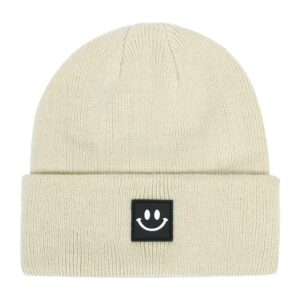 upeilxd baby winter hat soft warm knitted beanie hat with cute smile face beanie cap for toddler boys girls beige