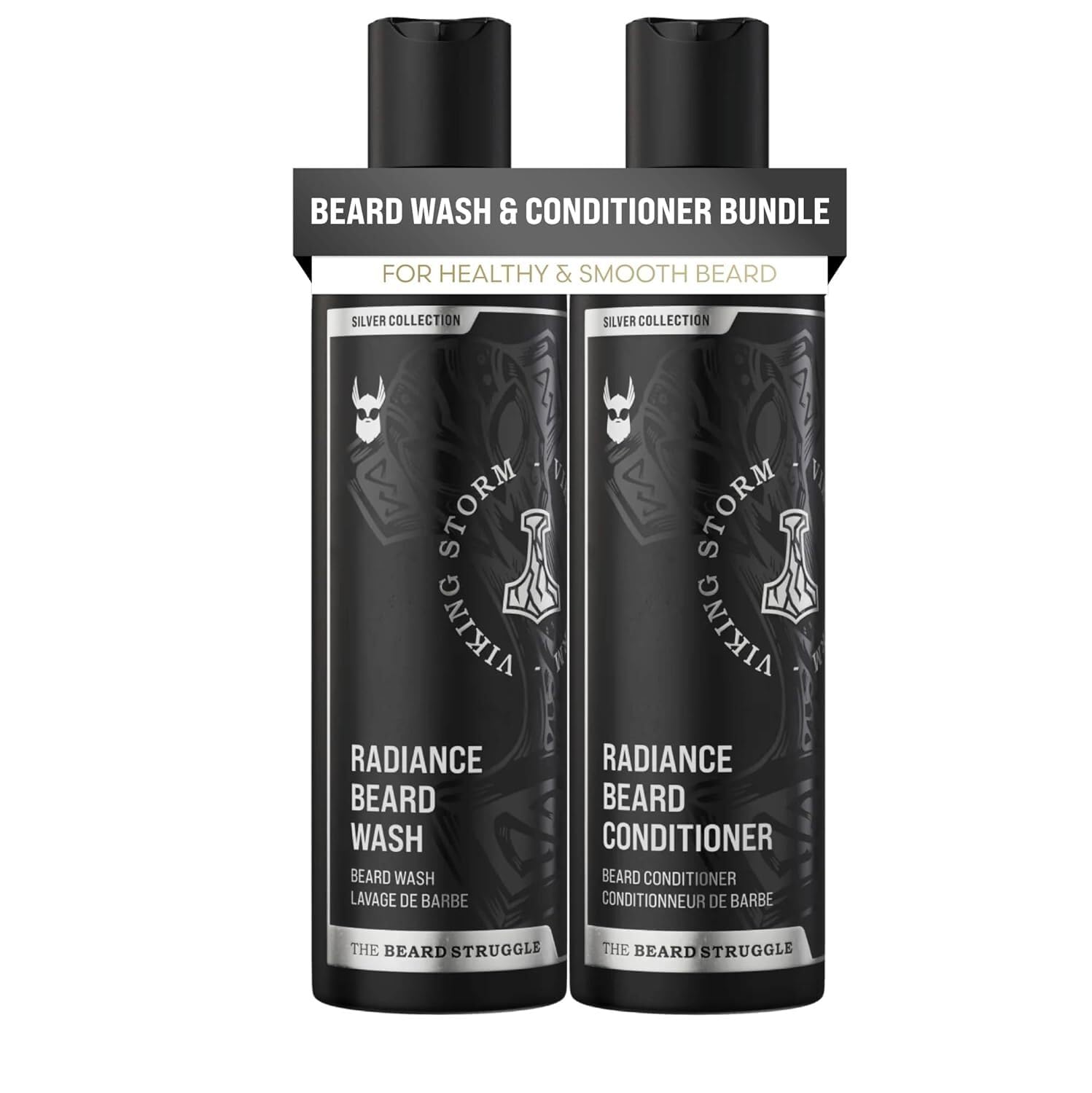 The Beard Struggle - Radiance Beard Wash & Conditioner Bundle - Silver Collection - Pack of 2, Viking Storm - Nourish, Cleanse, Softens, & Strengthens Beard - Beard Wash and Conditioner for Men