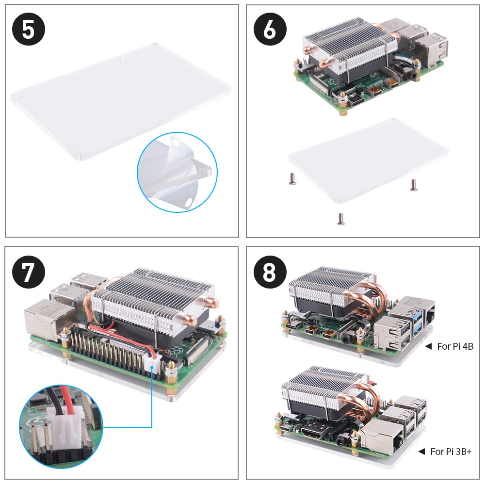 GeeekPi Cooling Fan for Raspberry Pi 4, Low Profile CPU Cooler with 40x40x10mm Cooling Fan and Aluminum Heatsink, Compatible with Raspberry Pi 4 Model B & Pi 3B+/Pi 3B (Type B)