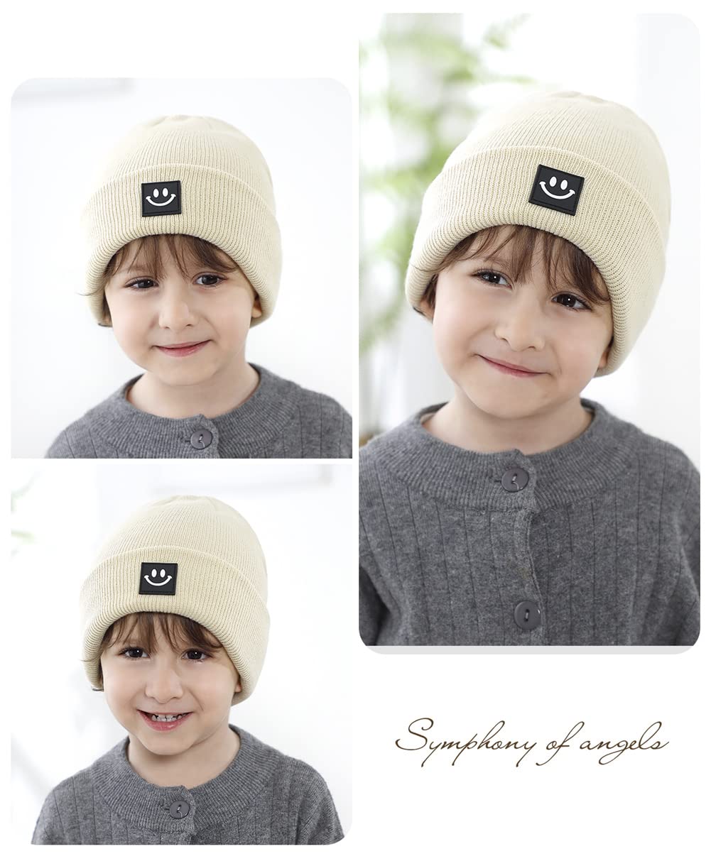 upeilxd Baby Winter Hat Soft Warm Knitted Beanie Hat with Cute Smile Face Beanie Cap for Toddler Boys Girls Beige