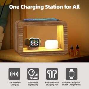 Wireless Charging Station, Alltripal Desk Lamp 15W Fast Wireless Charger Night Light with 3 Color & Adjustable Brightness, Charging Dock for iPhone 13 Pro Max/AirPods Pro/iWatch/Samsung with Adapter