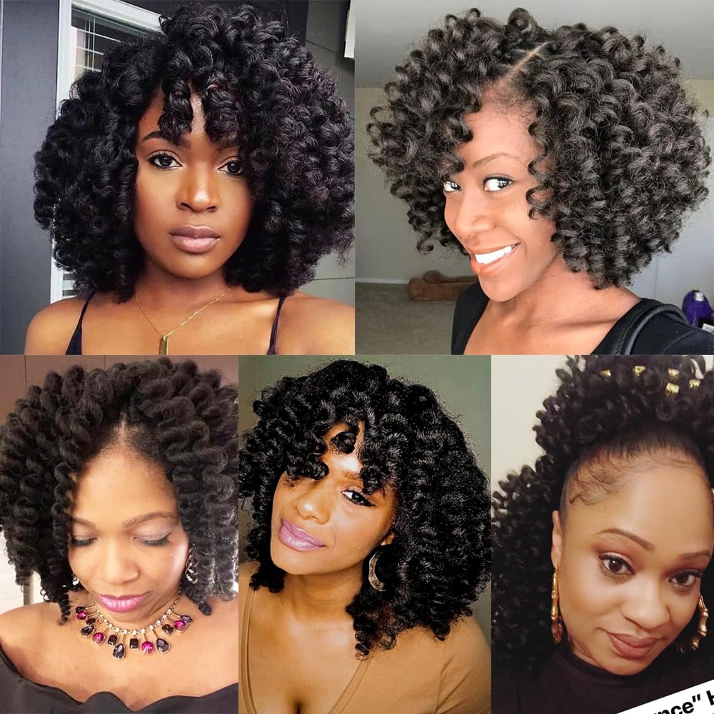 8 Inch 5 Pcs Wand Curl Crochet Hair Jamaican Bounce Crochet Hair Short Curly Braids Hair Curly Crochet Hair for Black Women 20 Roots/Pack(#1B)