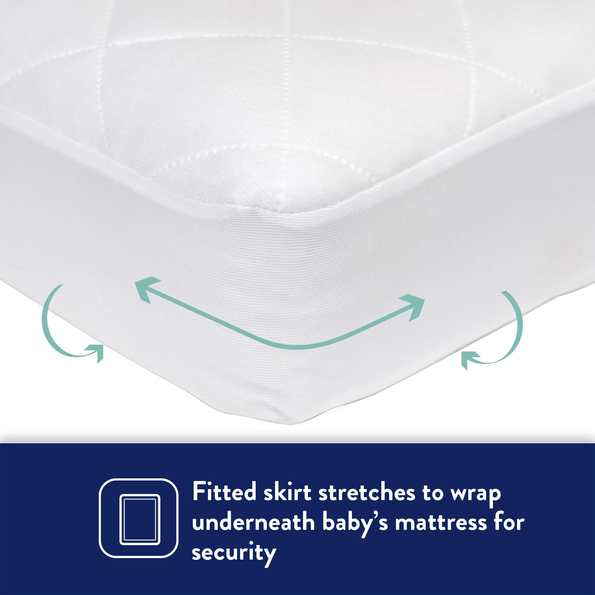 Kolcraft Fitted Waterproof Baby Crib Mattress Protector, Crib Mattress Topper, Crib Mattress Pad, Toddler Bed Mattress Protector, Machine Washable/Dryer Friendly, 52” x 28”- White